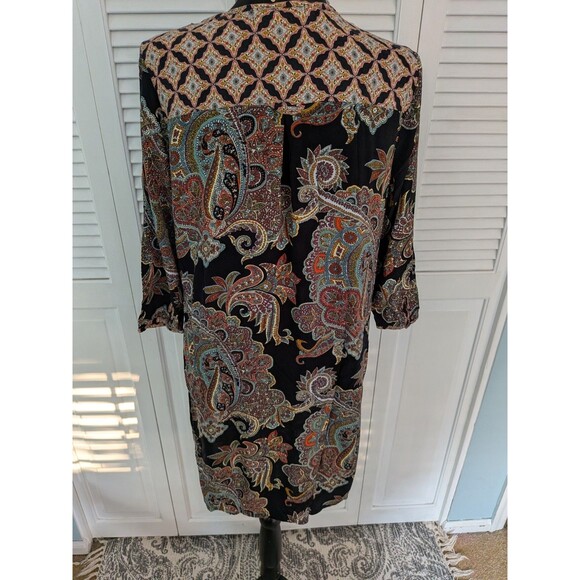 Anthropologie Fig & Flower Dress Womens S Dark Paisley Tunic Boho Hippie Comfy - Picture 9 of 13